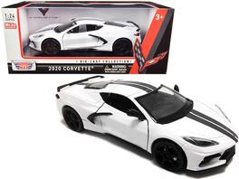 2020 Chevrolet Corvette C8 Stingray Stripes 1/24 Diecast Model Car by Motormax - White With Gray