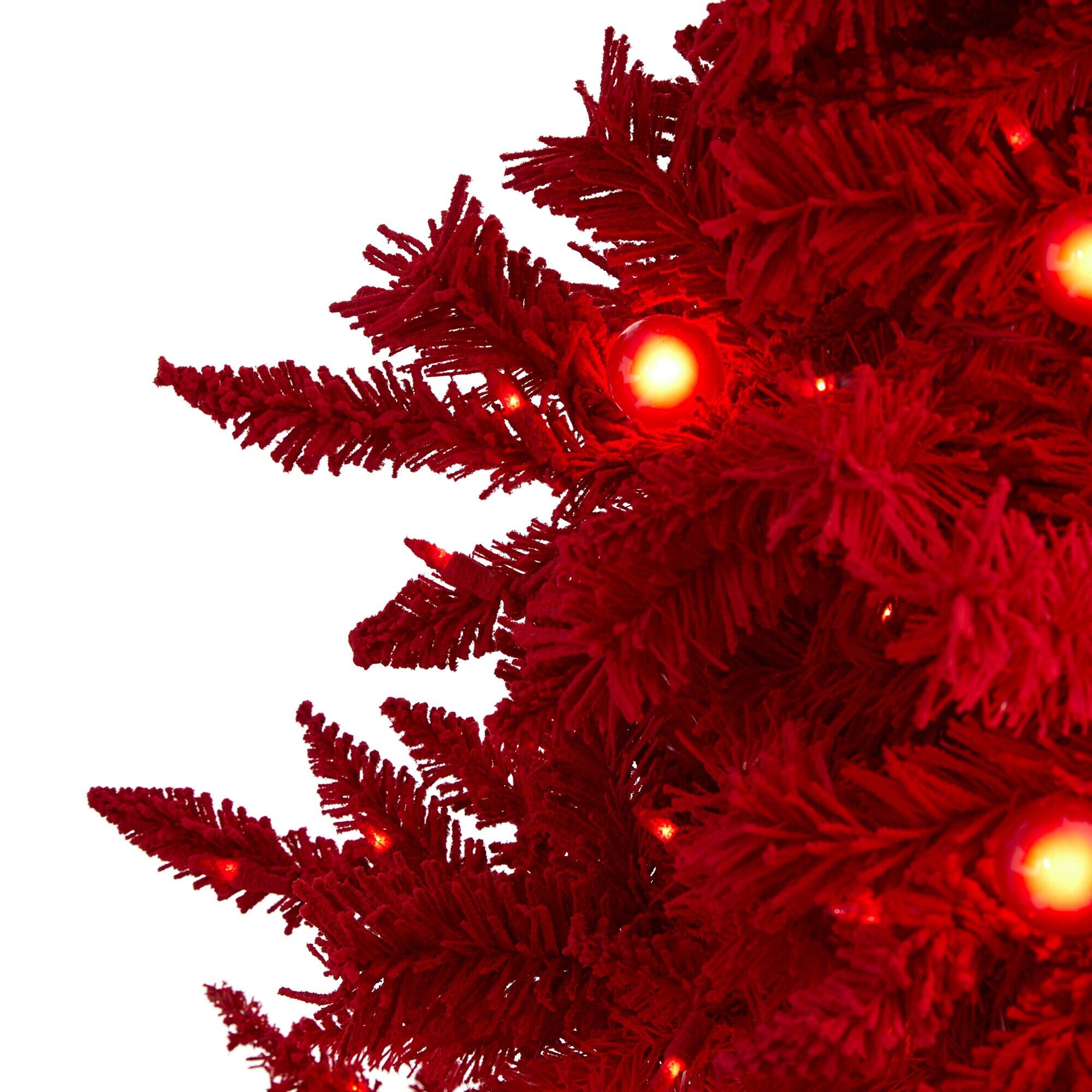 Left. BreeBe - 6' Red Christmas Tree w/350 Red color Lights 33 Globe Bulbs - Multicolor.