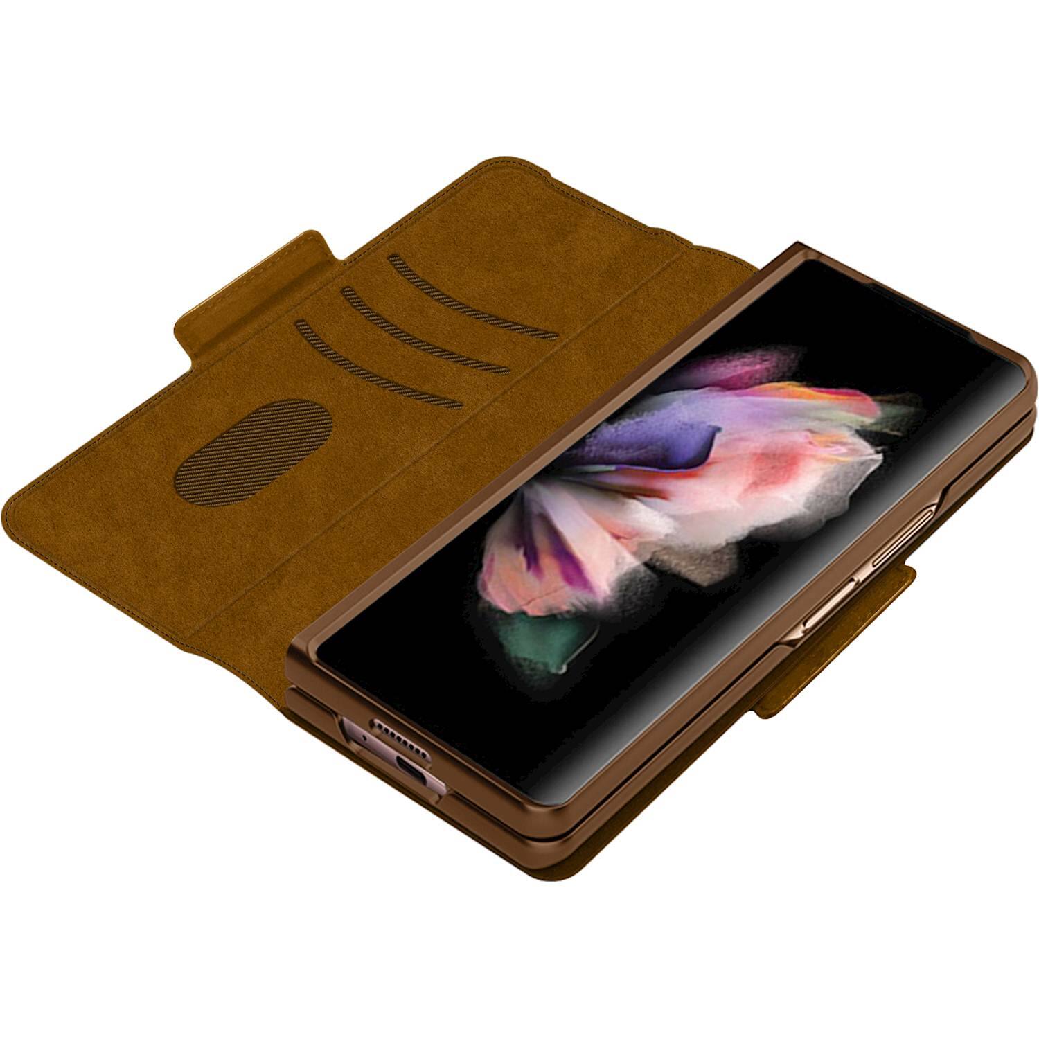 Alt View 13. SaharaCase - Leather Folio Wallet Case for Samsung Galaxy Z Fold3 5G - Brown.