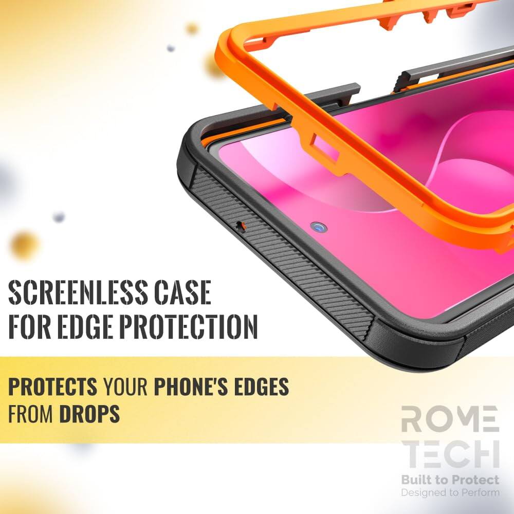 SCREENLESS CASE FOR EDGE PROTECTION  
PROTECTS YOUR PHONE'S EDGES FROM DROPS  

ROME TECH  
Built to Protect  
Designed to Perform