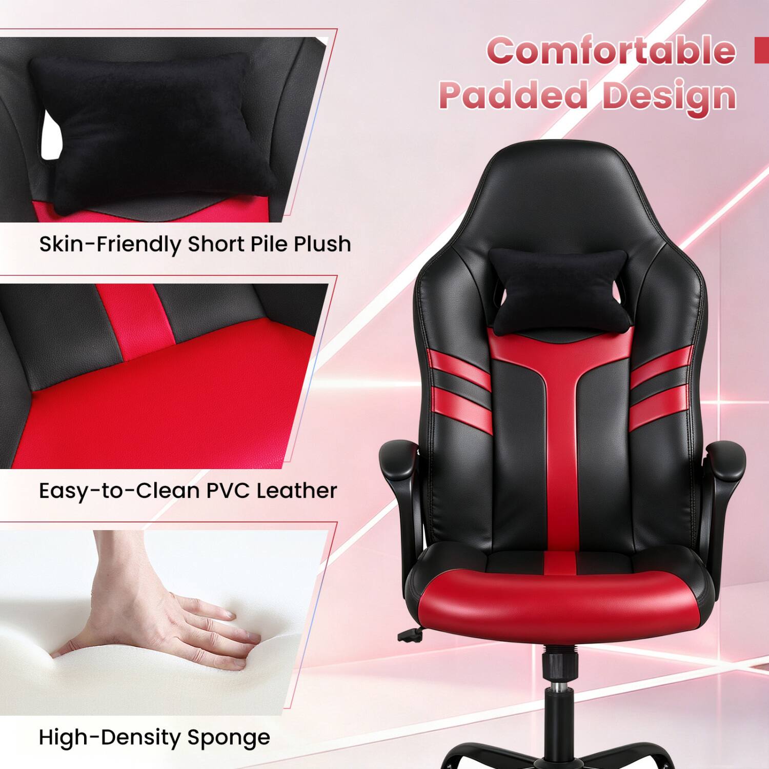 Comfortable Padded Design

Skin-Friendly Short Pile Plush

Easy-to-Clean PVC Leather

High-Density Sponge
