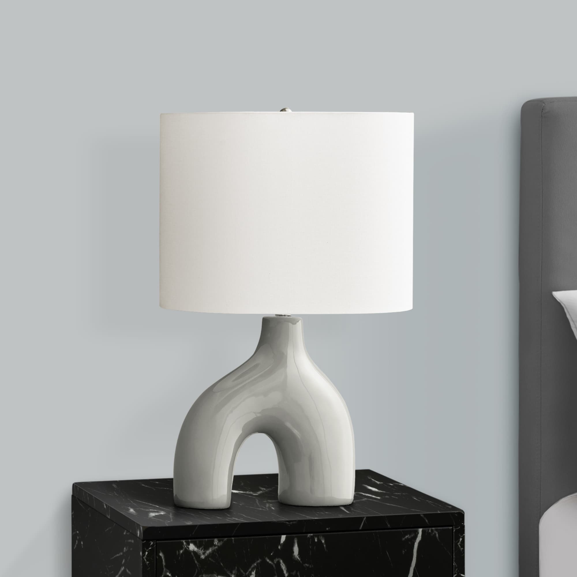 Left. Luckbyte - 25 Inch Grey Ceramic Table Lamp Ivory Cream Shade Contemporary Modern Light.