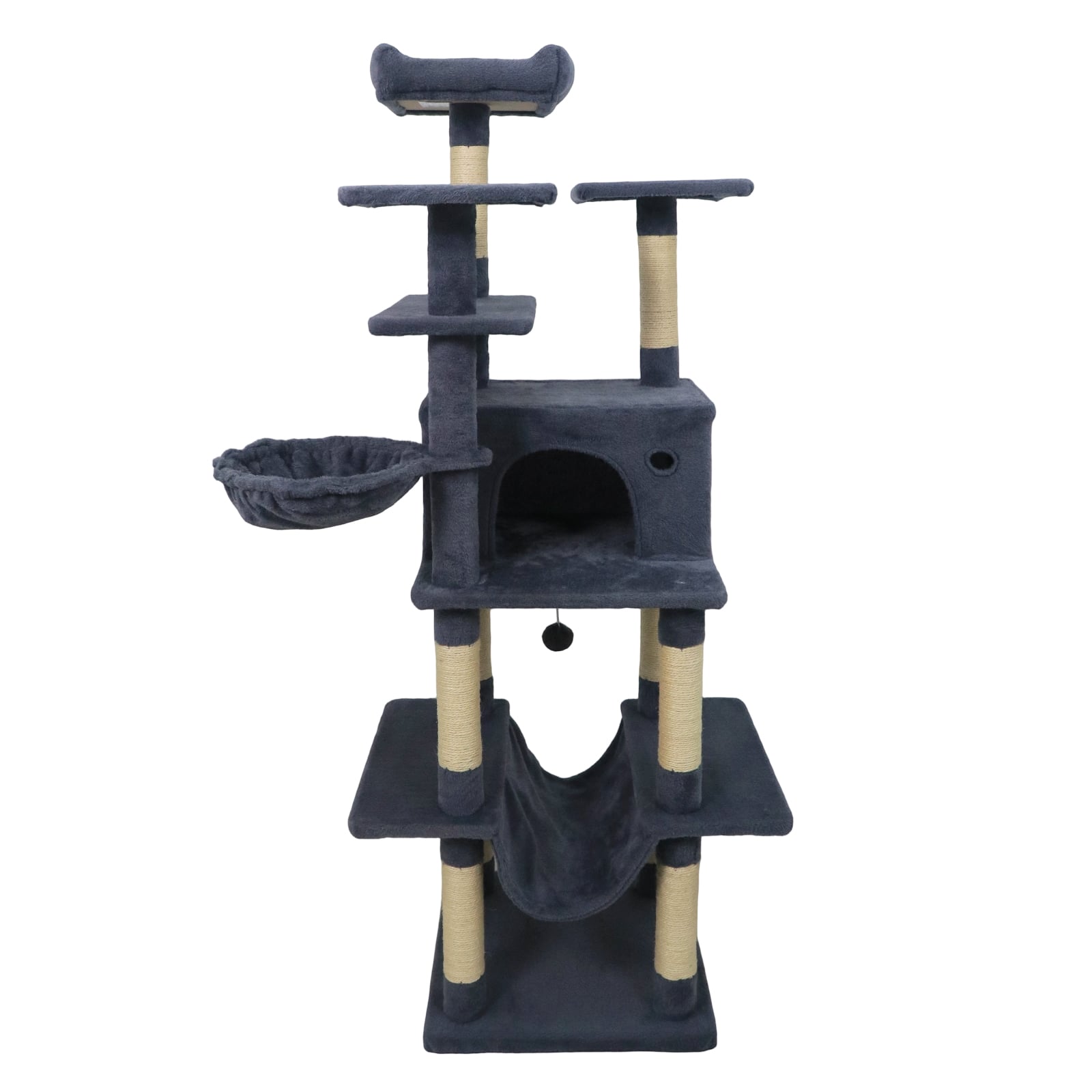 Gymax - 63'' Large Cat Tree for Indoor Cats w/Plush Top Perch Condo Hammock Basket Bed Deep Grey price history on PriceWatchPro