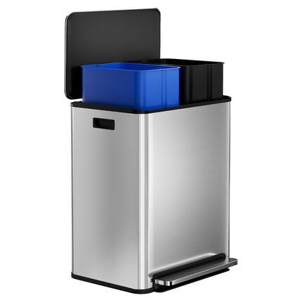 Front. Acekool - 2x8 Gallon Dual Compartment Stainless Steel Trash Can with Soft-Close Lid, Step Pedal & Removable Buckets - Silver.