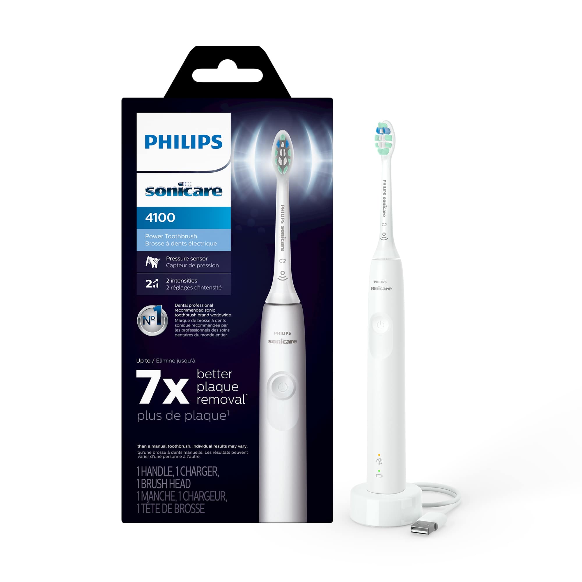 PHILIPS sonicare 4100 Power Toothbrush rose a dents lectrique. Pressure semaor Capteur de pression sartna sonicare C2. 2 intenciies 2. 2 d'intensit rgiages - Mnicare N Cantua professional recummered - USA mard wertutte Mtarcpuer de SrEMAe - ctr sorique coman - im a des sureS dertazes - marae enter POCI sonicare Up to limine susqua better 7x removal' plaque plus de plaque mhan a manull e Itvatual nesuir may y /un trnse a ders manualla Les esuan uvenS - - PA 4 autre 1 HANDLE CHARGER, : BRUSH HEAD : MANCHE CHARGEUR, | TTE DE BROSSE