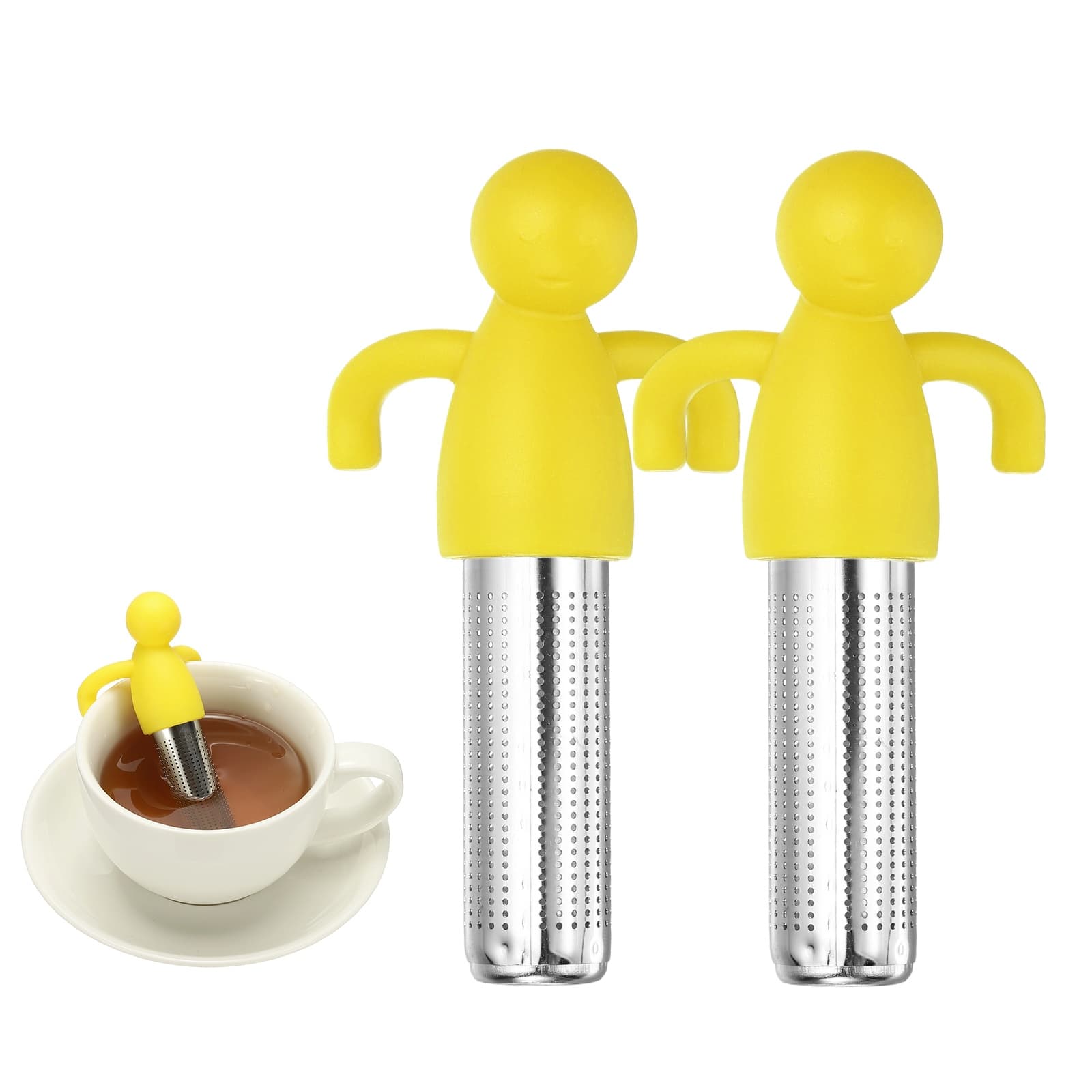 Unique Bargains - 2pcs Cute Tea Infuser, Stainless Steel Loose-Leaf Steeper w/ Silicone Handle, Reusable Coarse Mesh for Teacups Teapots - Yellow price history on PriceWatchPro
