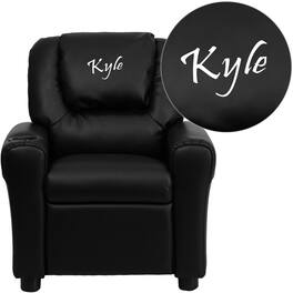 Flash Furniture - Personalized LeatherSoft Kids Recliner with Cup Holder and Headrest - Black