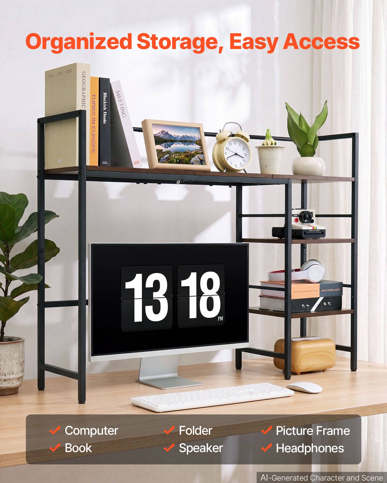 Organized Storage, Easy Access

GEOGRAPHIC TURKS Blackish MEETING IN FUROPE

13 18 PM

Computer Book Folder Speaker Picture Frame Headphones

AI-Generated Character and Scene