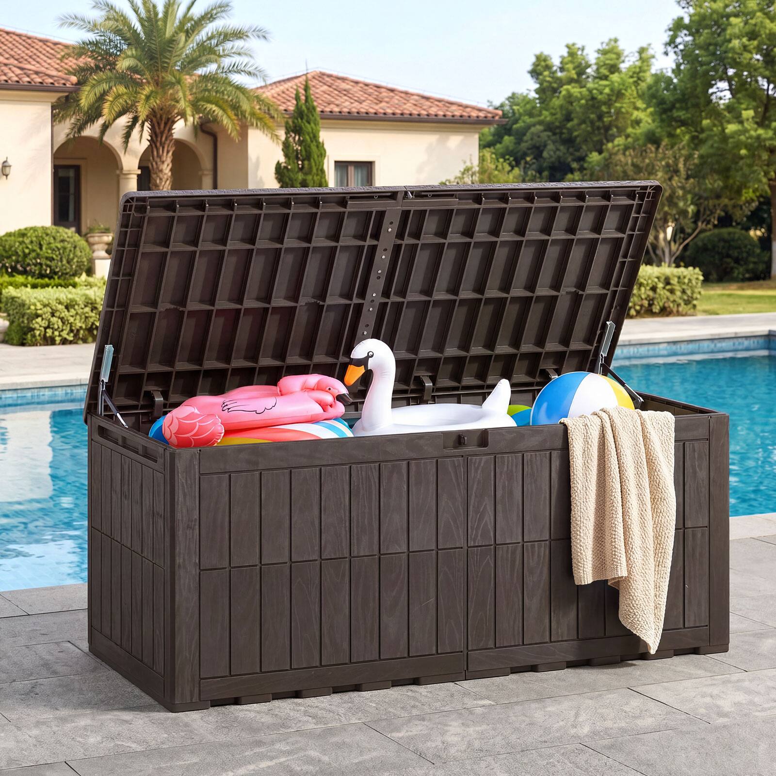 Alt View 4. Costway - Costway 180 Gal Outdoor Deck Box, All-Weather Lockable Storage Bin with Lid and Handles - Dark Brown.