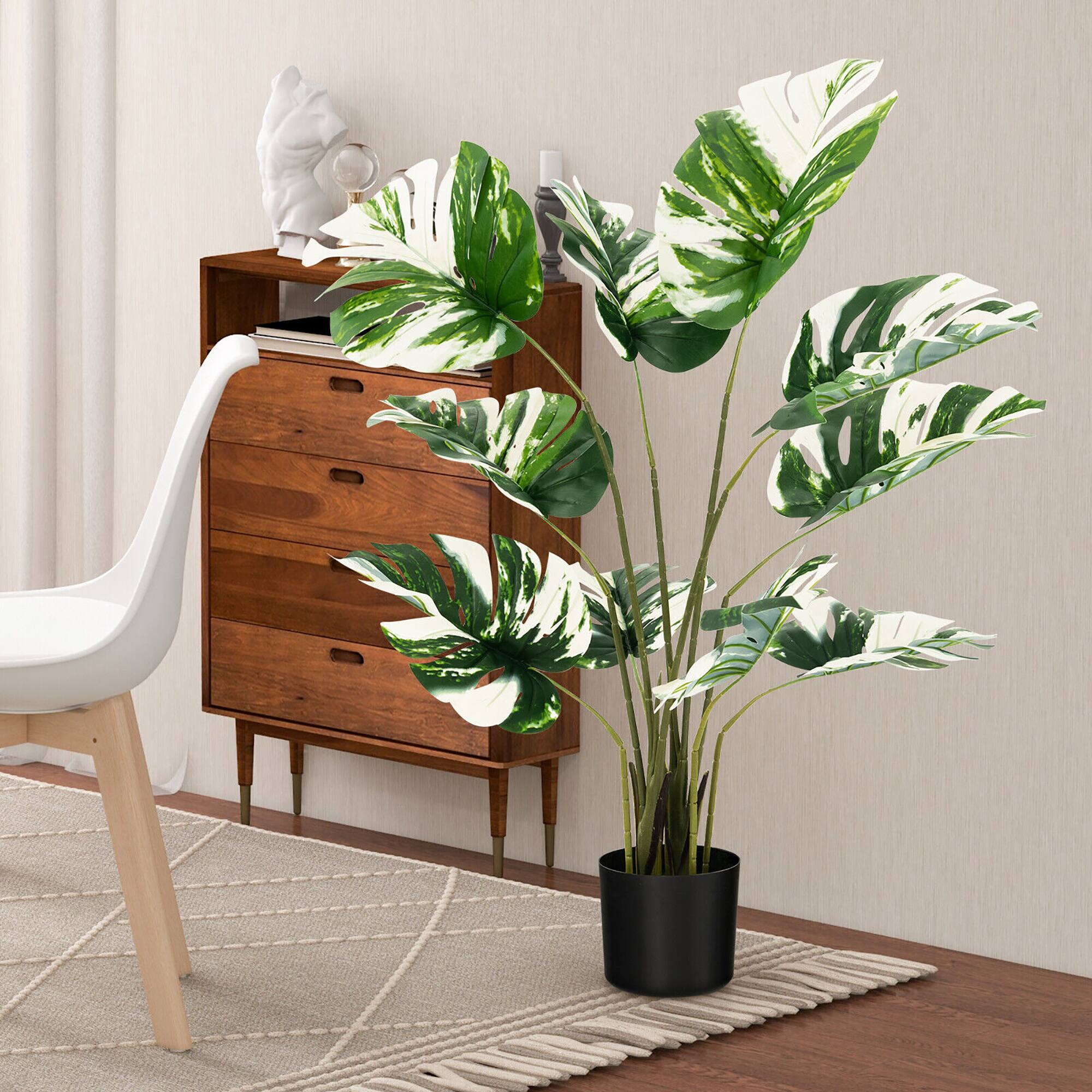 Alt View 2. Gymax - Gymax 4FT Artificial Monstera Deliciosa Tree 2-Pack Fake Plant Faux Tree for Decor - Green + White + Black.