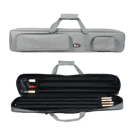 Front. GSE Games & Sports Expert - Grey 3x4 Soft Pool Cue Case Billiard Pool Cue Stick Carrying Bag- Holds 3 Butts and 4 Shafts - Grey.
