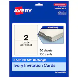 Avery - Printable Invitation Cards, 5.5" x 8.5", Ivory, 100ct - White