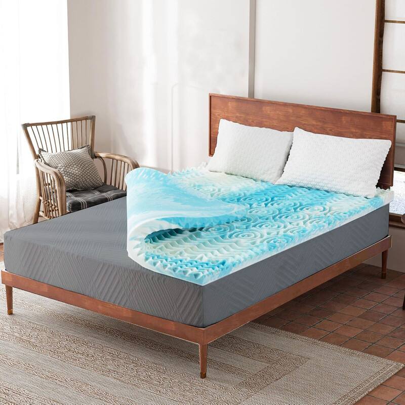 Angle. Vipbear - Vipbear 2 Inch 5 Zone Memory Foam Mattress Topper Queen Size, Comfortable Mattress Topper, Gel Infused Bed Topper, Blue - Blue.
