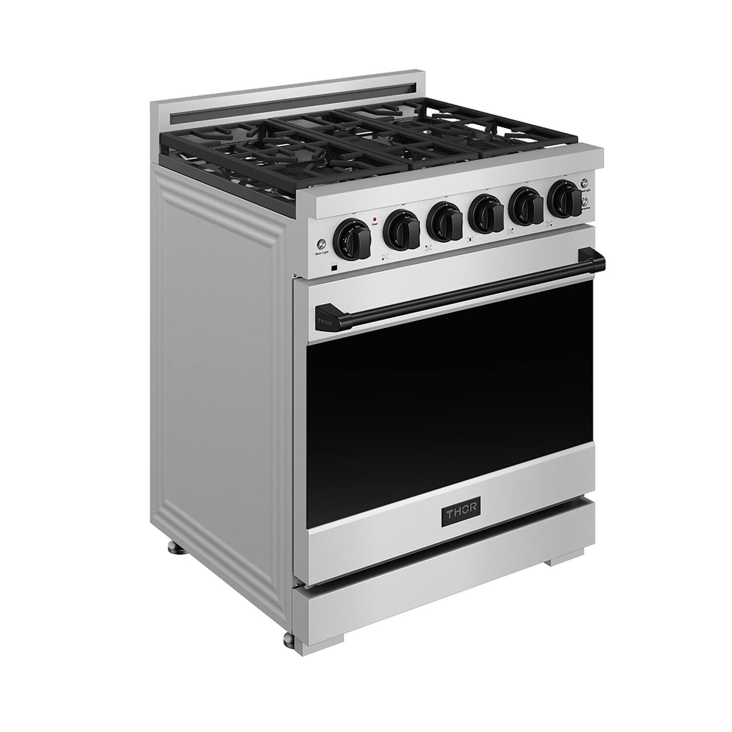 Left. Thor Kitchen - Gordon Ramsay Series by Thor Kitchen 4.55 Cu. Ft Freestanding Gas Range with Black Hardware - Stainless Steel.