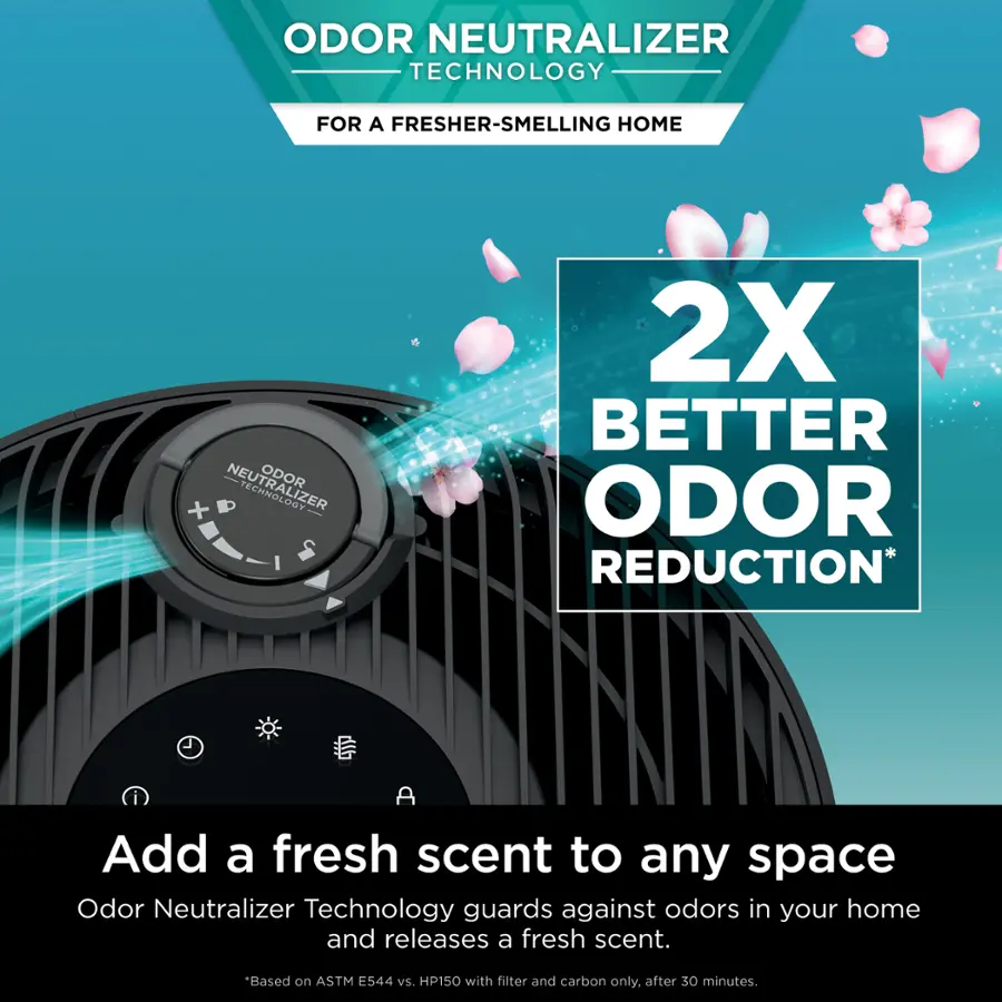 Odor Neutralizer Technology for a Fresher-Smelling Home + 2X Better Odor Reduction. Add a fresh scent to any space. Odor Neutralizer Technology guards against odors in your home and releases a fresh scent. Based on ASTM E544 vs. HP150 with filter and carbon only, after 30 minutes.