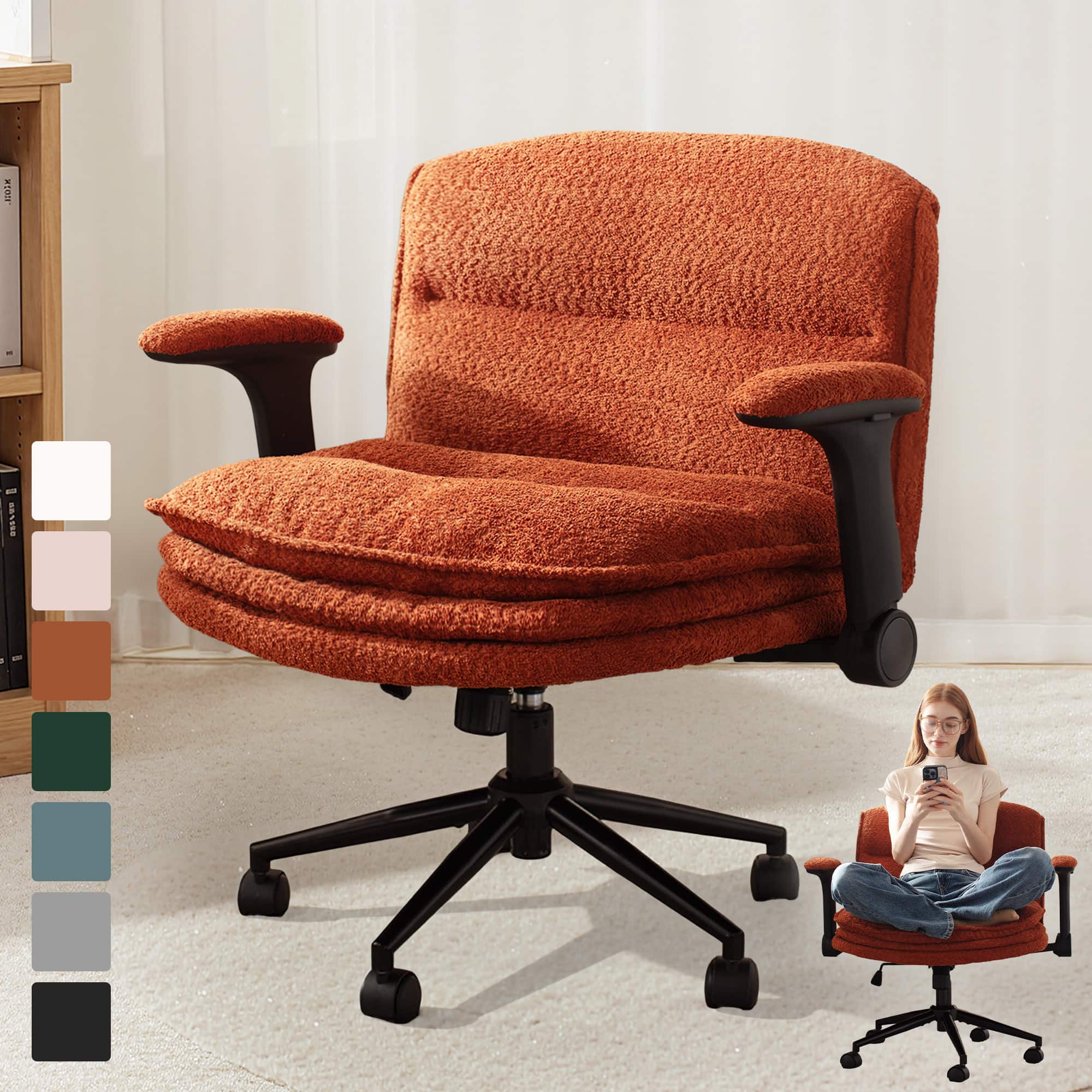 Dowinx - Criss Cross Chair with Adjustable Flip-up Arms and Wheels, Comfort Ergonomic Office Desk Armchair with 3 Layer Cushions - Brown