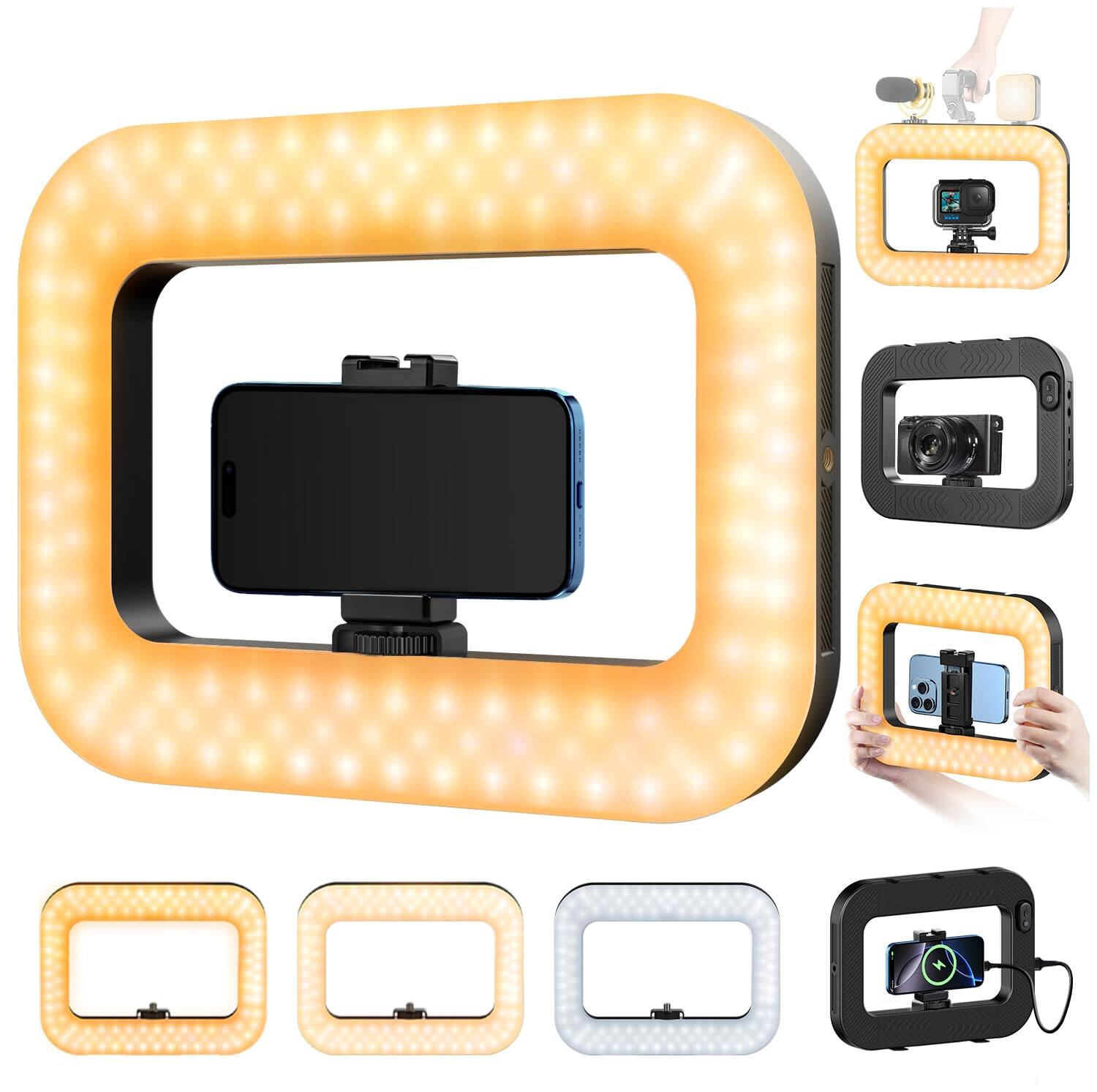 Front. PRIMEPLUS - 8000mAh LED Ring Light for Phone, Handheld Stabilizer & Video Rig for Smartphone, Camera, Action Cam, Vlog, TikTok.