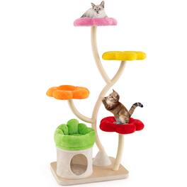 Gymax - 64'' Multi-layer Cat Tower w/4 Colorful Flower-shaped Platforms Scratching Posts - GYM17815