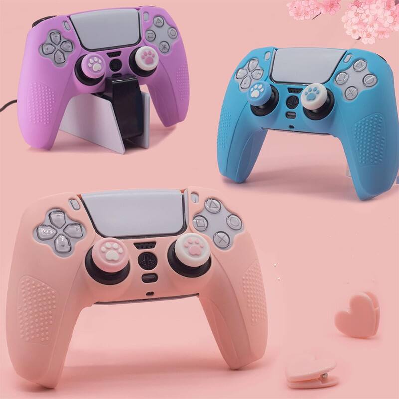 Alt View 1. SKRAN - Silicone Case for PS5 Controller-Anti-Fall Anti-Scratch Protective Cover with Thumb Grips,No Need to Remove for Charging - Purple.