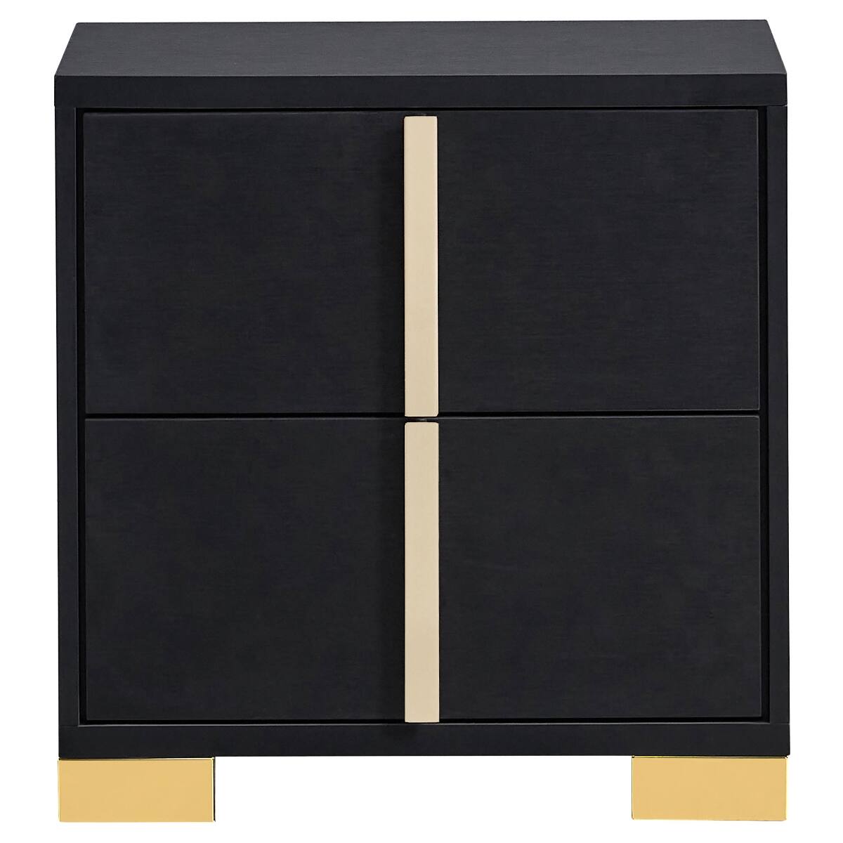 Back. Loheer - Loheer Black Two Drawer Nightstand with Gold Accents for Modern Bedrooms - Black.