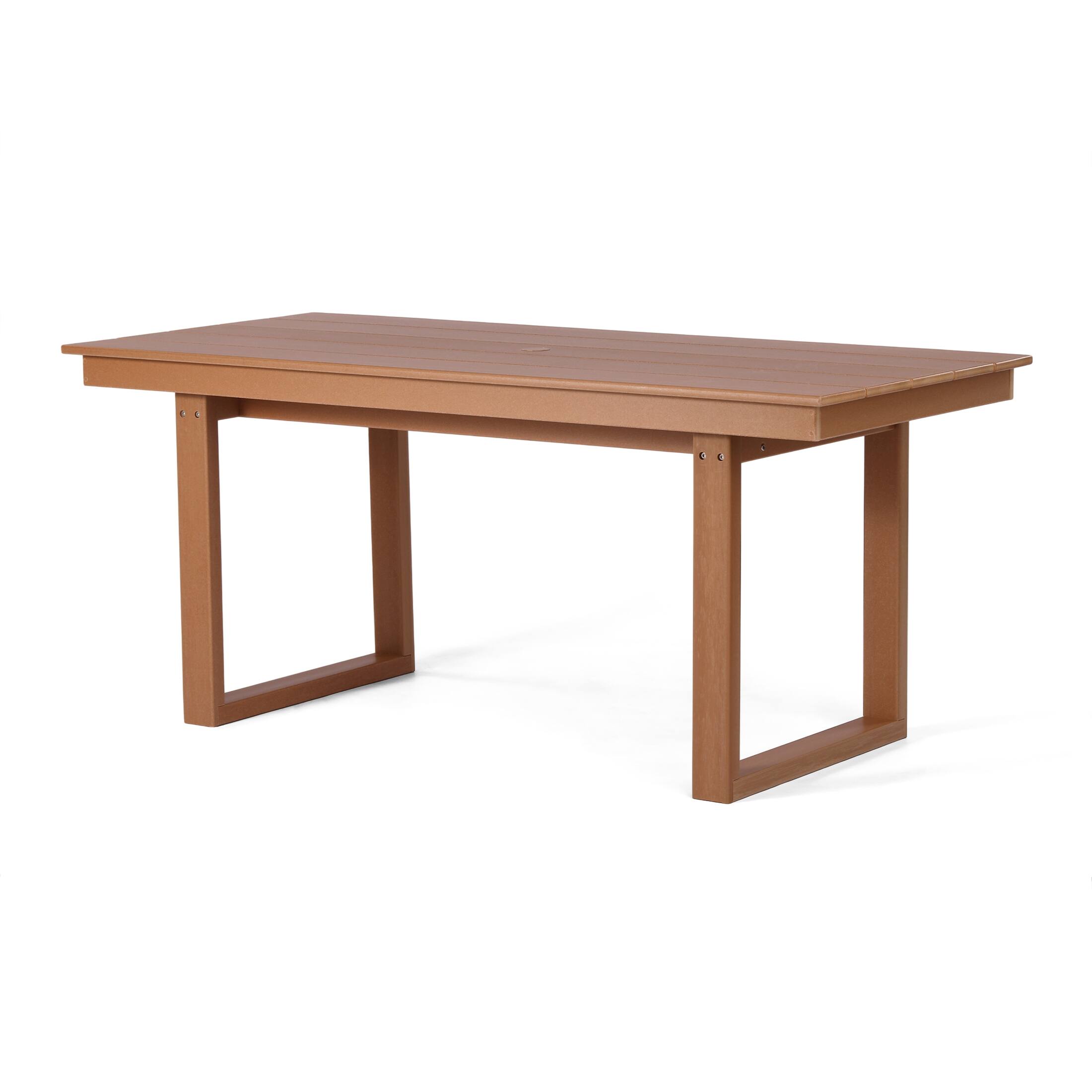 Back. WestinTrends - WestinTrends Paloma 7-Piece Modern HDPE Outdoor Patio Dining Table Set With Umbrella Hole - Teak.