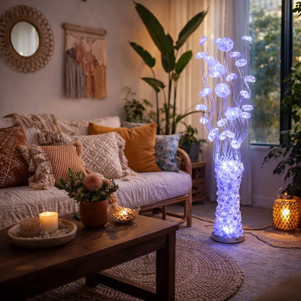 FC Design - 55"H Translucent Glitter Vase with Blue  Floral Flame LED Floor Lamp