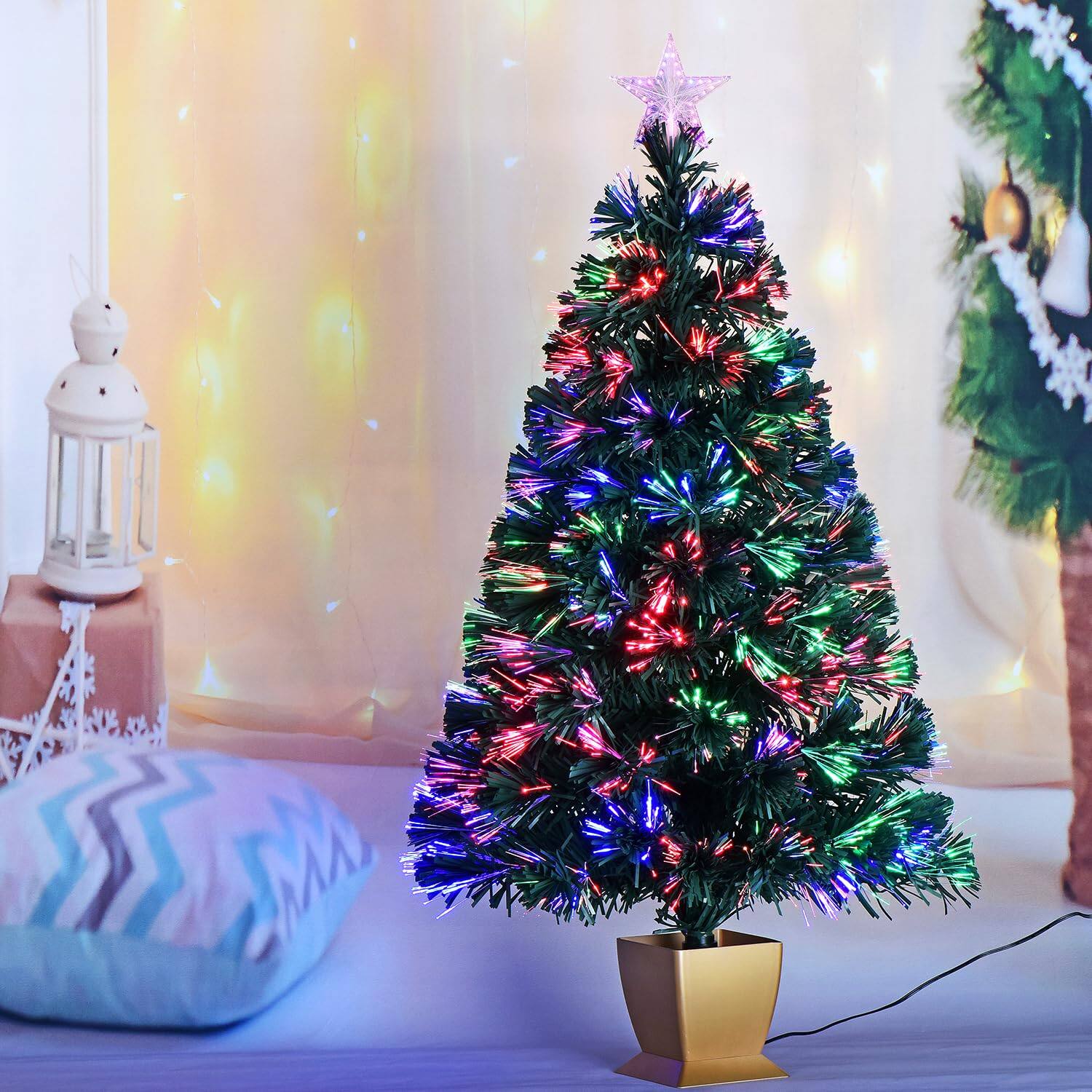 Alt View 1. Alchemy Casas - Green Fiber Optic Christmas Tree Pre-lit Artificial Mini Tabletop Small Xmas Stars Holiday Home Decorations - Pink.