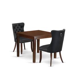 East West Furniture - 3 Piece Kitchen Table Set for Small Spaces - Mahogany