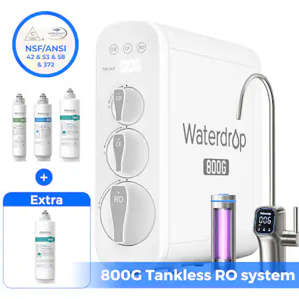 C WATER QUALITY NSF/ANSI 42 & 53 & 58 & 372 CB CF RO TDS OUT 006 CB merh a watendrop d3 CF -- + Waterdrop FOOO RO CF Waterdrop 800G Extra RO Matenaigp 006 wwterdide - FOOD RO - 800G Tankless RO system