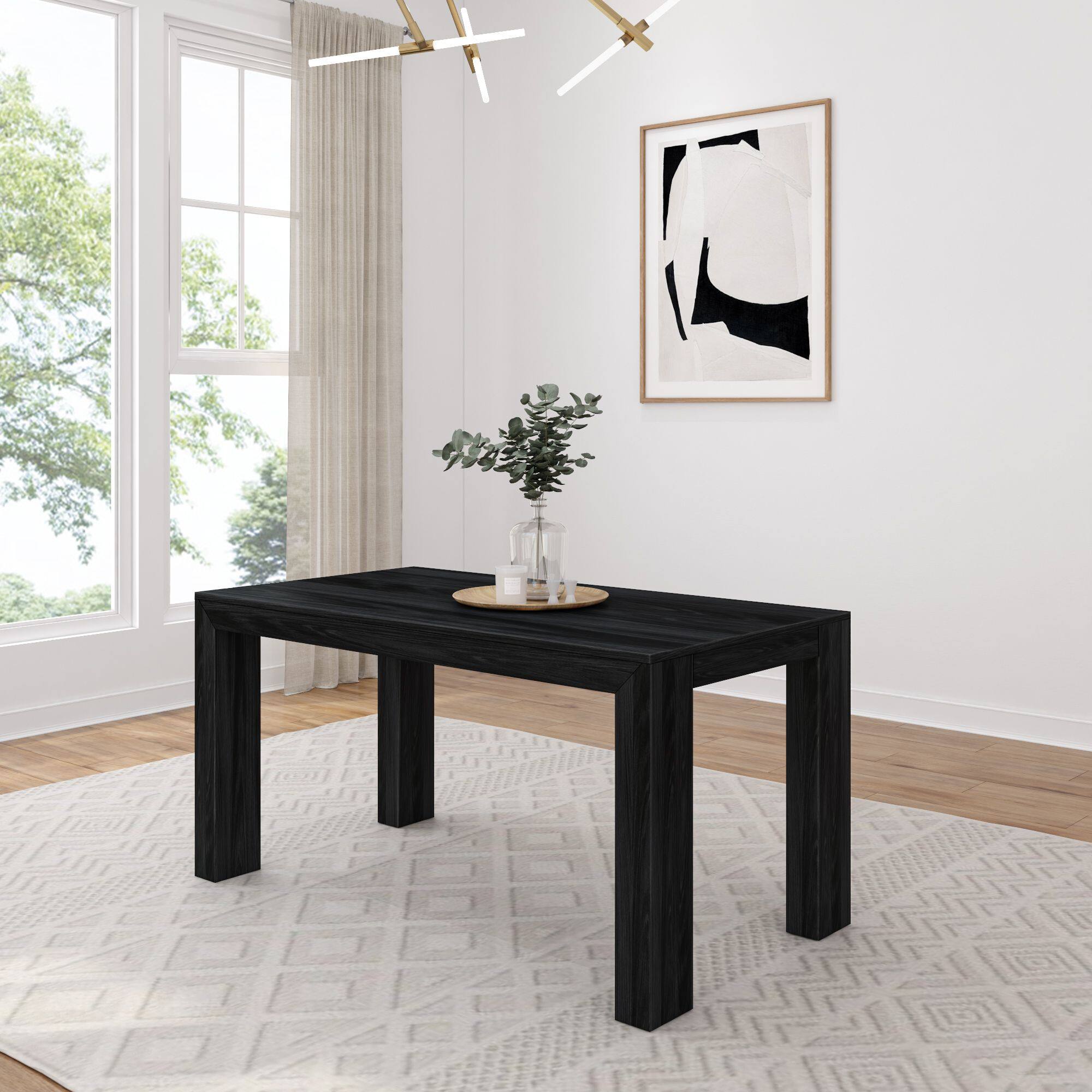 Front. Plank+Beam - Modern Rectangular Dining Table (60in / 1524mm), Black Wirebrush - Black Wirebrush.