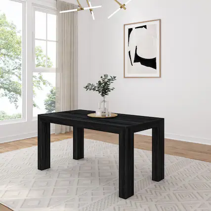 Front. Plank+Beam - Modern Rectangular Dining Table (60in / 1524mm), Black Wirebrush - Black Wirebrush.