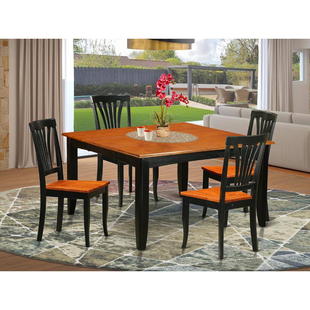 Back. East West Furniture - 5PC Dining room set-Dining Table and 4 Wooden Dining Chairs - Black & Cherry.