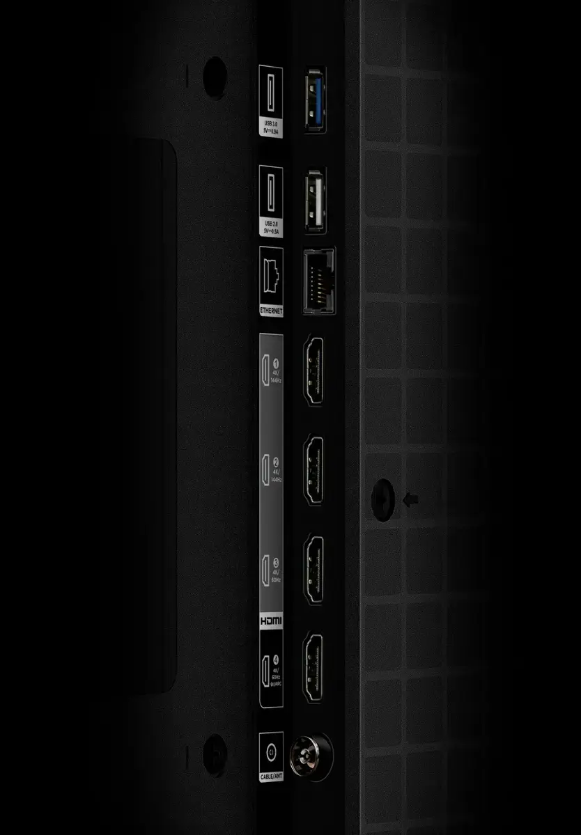 The text on the image reads:

0810 11  523 2 S5A I ETHERNET 0 I 144k 4 2 40 4 3 I 501  HDMI 0 4 NONE ARC I a CARLE/ANT.

I have grouped and corrected the text as follows:

0810 11  523 2 S5A I ETHERNET 0 I 144k 4 2 40 4 3 I 501  HDMI 0 4 NONE ARC I a CARLE/ANT.