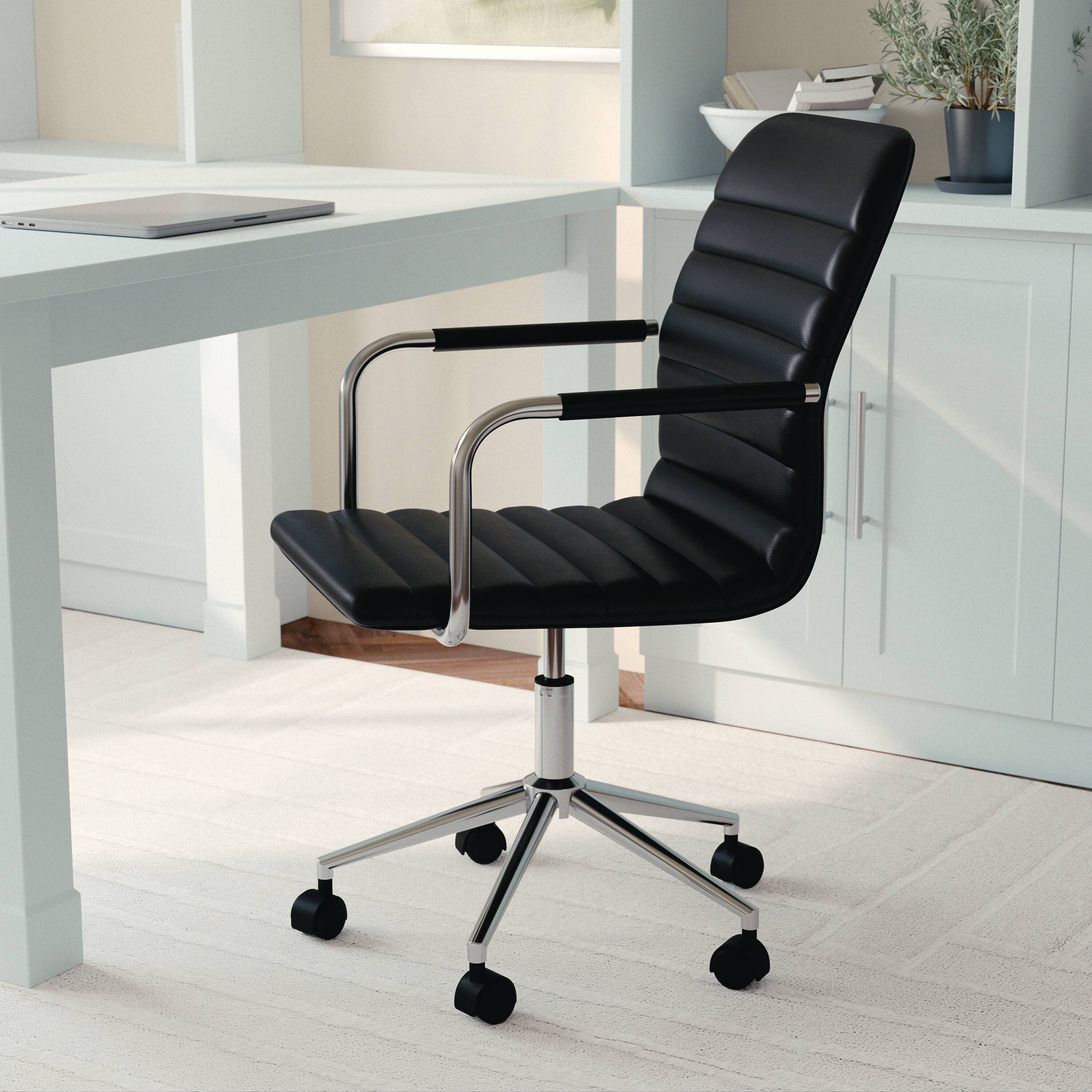 Alt View 15. Martha Stewart - Taytum Faux Leather Office Chair - Black Faux Leather/Polished Nickel.