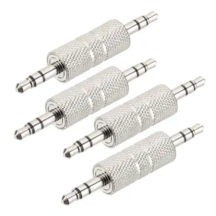 Front. Unique Bargains - 4pcs 3.5mm (1/8") Male to Male Stereo Audio Adapter Connector Jack - Silver.