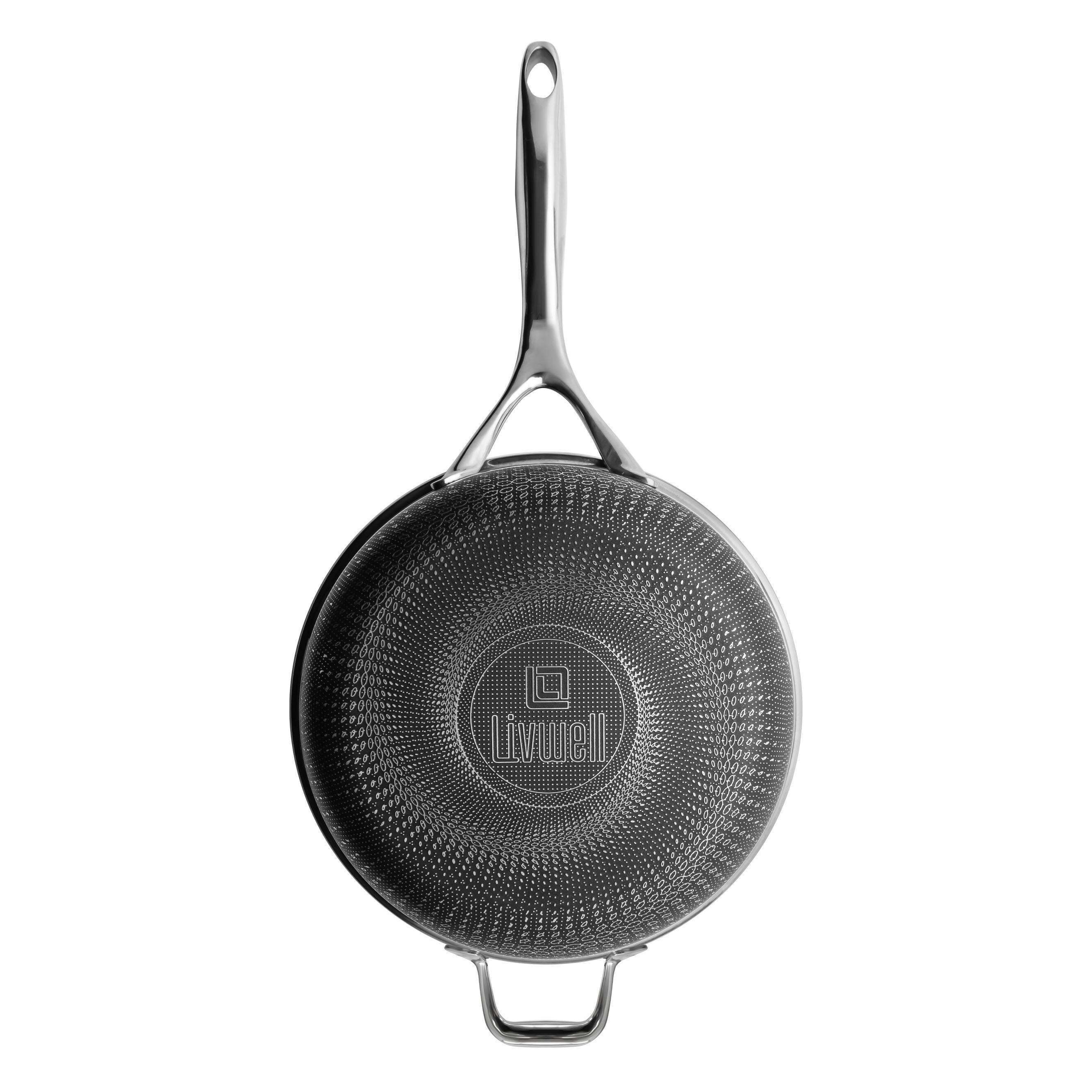 Alt View 5. Livwell Brands - DiamondClad™ 12" Hybrid Nonstick Stainless Steel Wok Pan, Dishwasher Safe, PFOA-free – Silver/Black - Black/Silver.