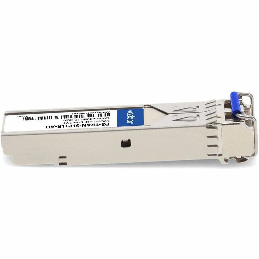 Sure, here is the corrected and grouped text from the image:

- Part Number: FG-TRAN-SFP+LR-AO
- Description: 10GBase-LR SFP+ Transceiver
- Manufacturer: Avago Technologies
- Model: 10GBase-LR SFP+
- Wavelength: 1310nm
- DOM: Yes
- SMF: Yes
- SFP+: Yes
- 10km: Yes
- LBRBY: Yes
- LOBEE: Yes
- eaddon: Yes
- LC: Yes
