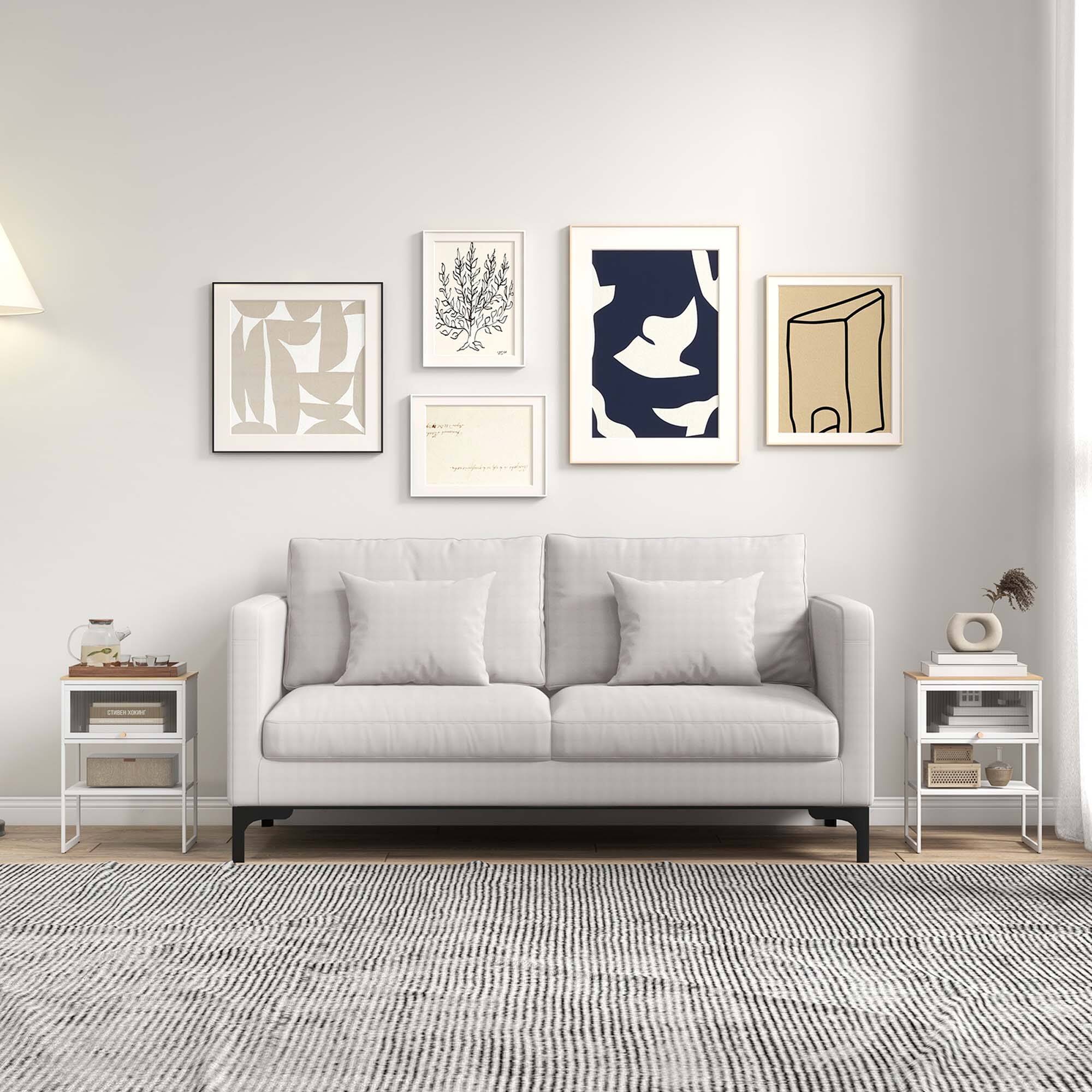 Angle. Costway - 2 PCS Home Nightstand 3-Tier Storage Table with Open Shelf Heavy-duty Metal Frame - White.