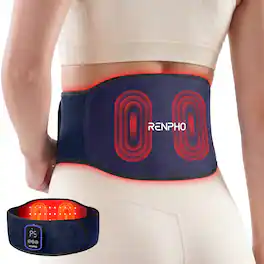 Renpho - Massage Belt with Heat & Red Light Therapy, 3 Heat & 3 Vibration, 660nm & 850nm Massaager for Waist Shoulder Back - Blue