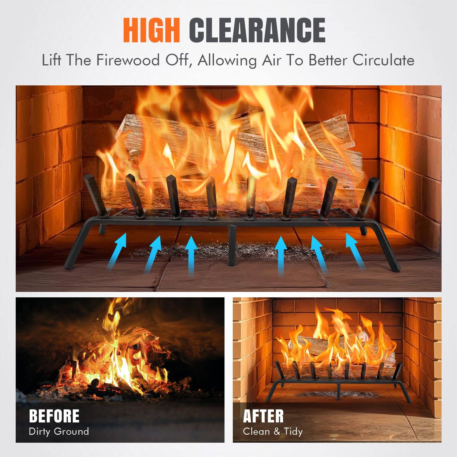 **HIGH CLEARANCE**

Lift The Firewood Off, Allowing Air To Better Circulate

---

**BEFORE**

Dirty Ground

---

**AFTER**

Clean & Tidy