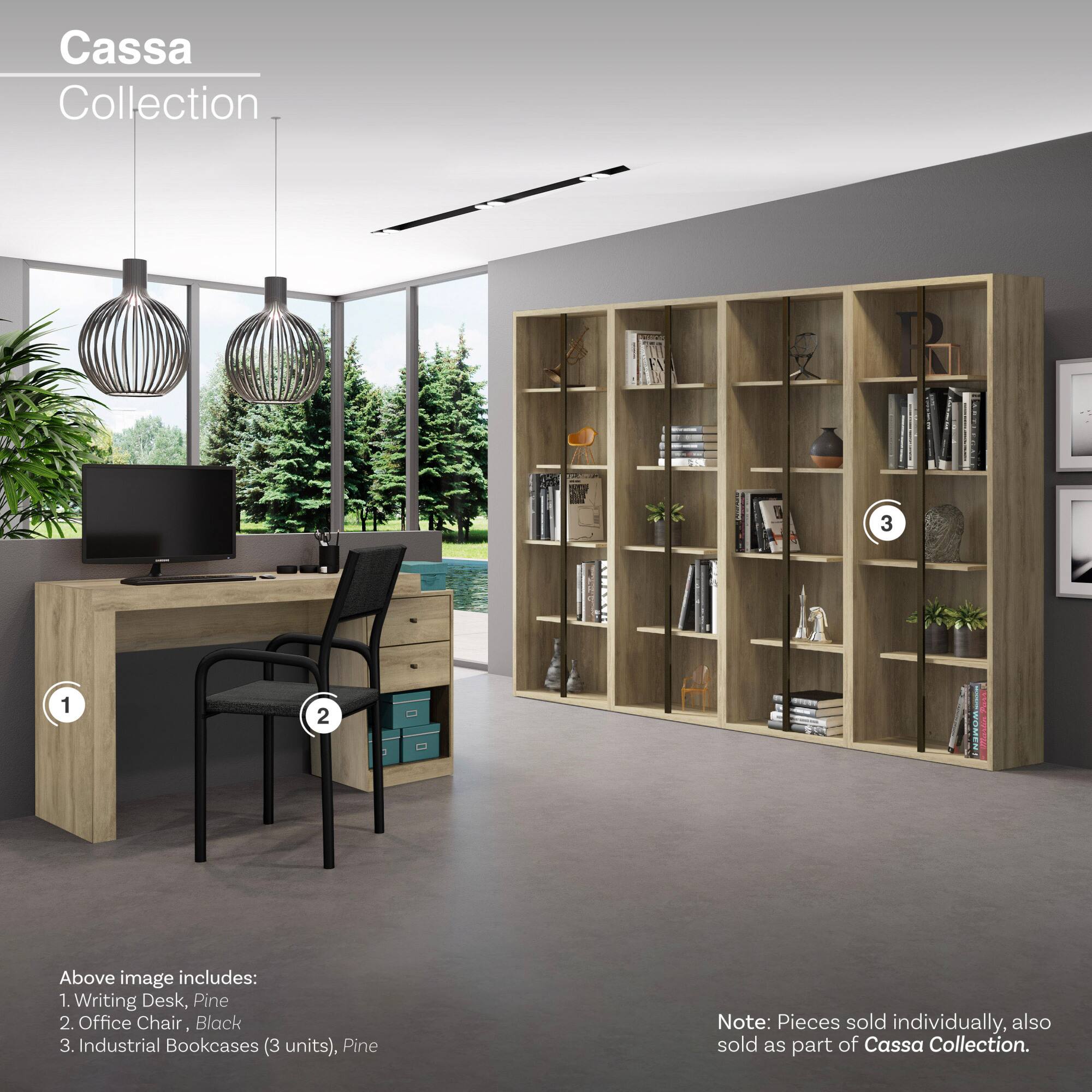 Cassa Collection

Above image includes:
1. Writing Desk, Pine
2. Office Chair, Black
3. Industrial Bookcases (3 units), Pine

Note: Pieces sold individually, also sold as part of Cassa Collection.