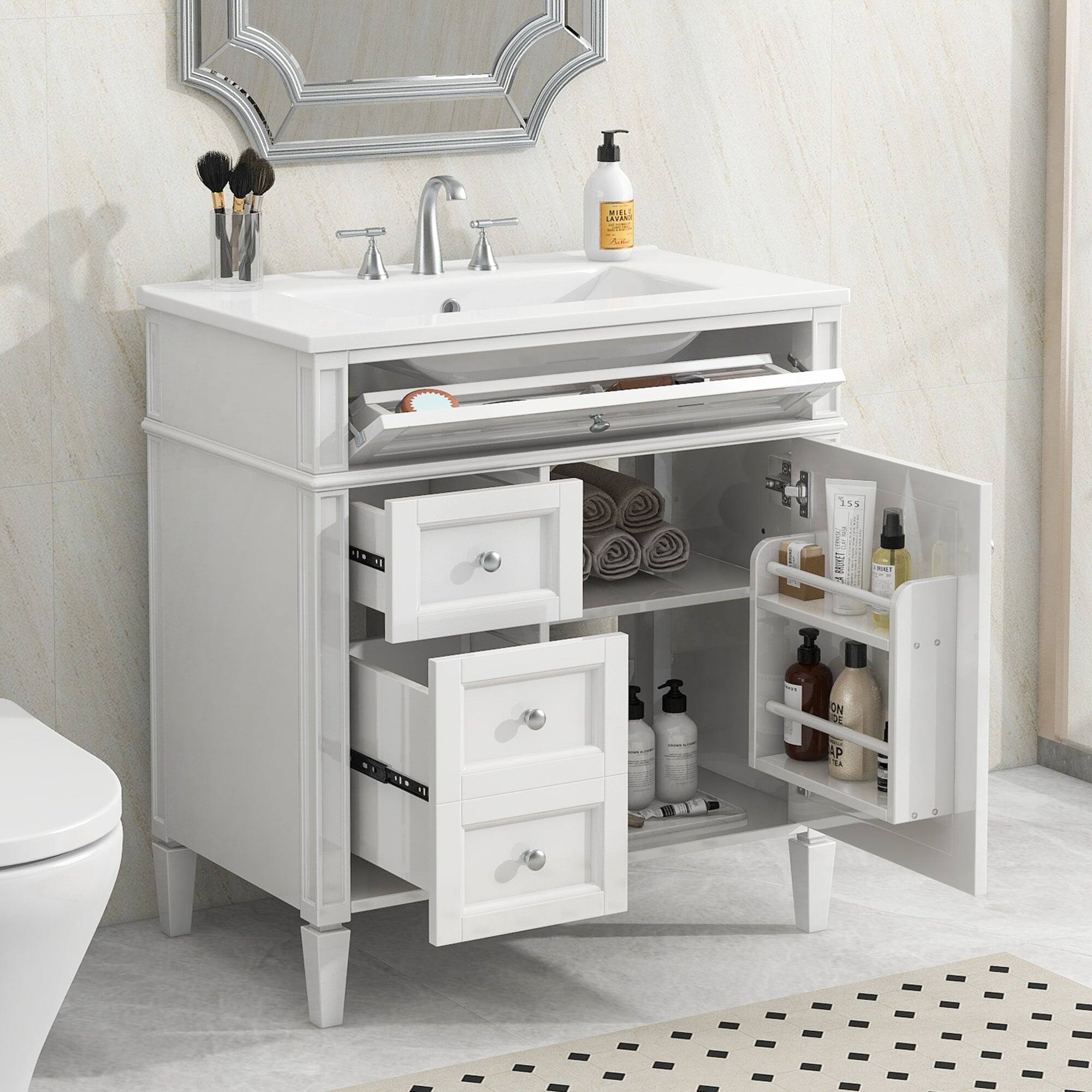 Alt View 2. Boyel Living - 30 Inch Bathroom Vanity with Sink Modern Storage Cabinet with 2 Drawers and Tip Out DrawerWhite - White.