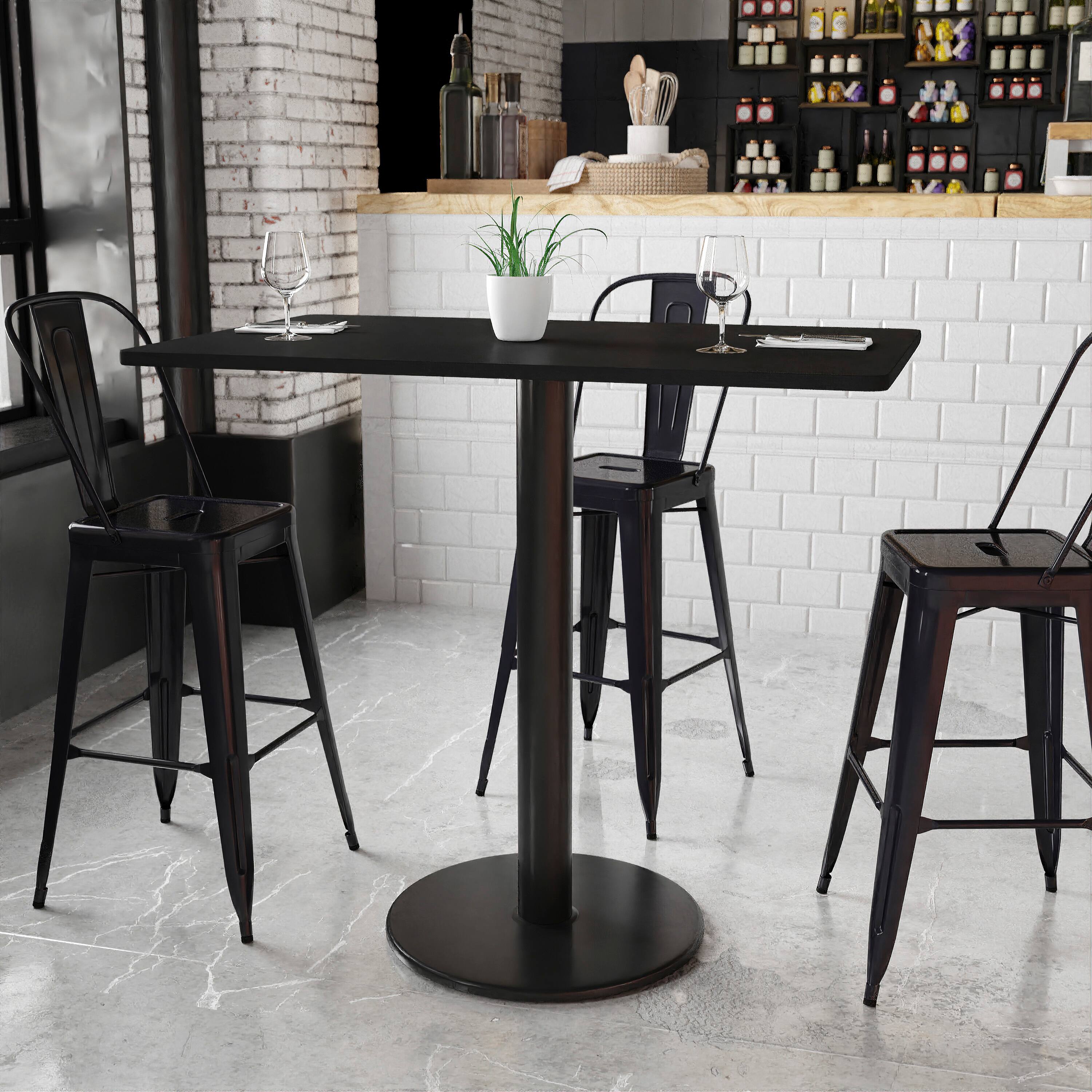 Angle. Flash Furniture - Stiles 30'' x 48'' Rectangular Black Laminate Table Top with 24'' Round Bar Height Table Base - Black.
