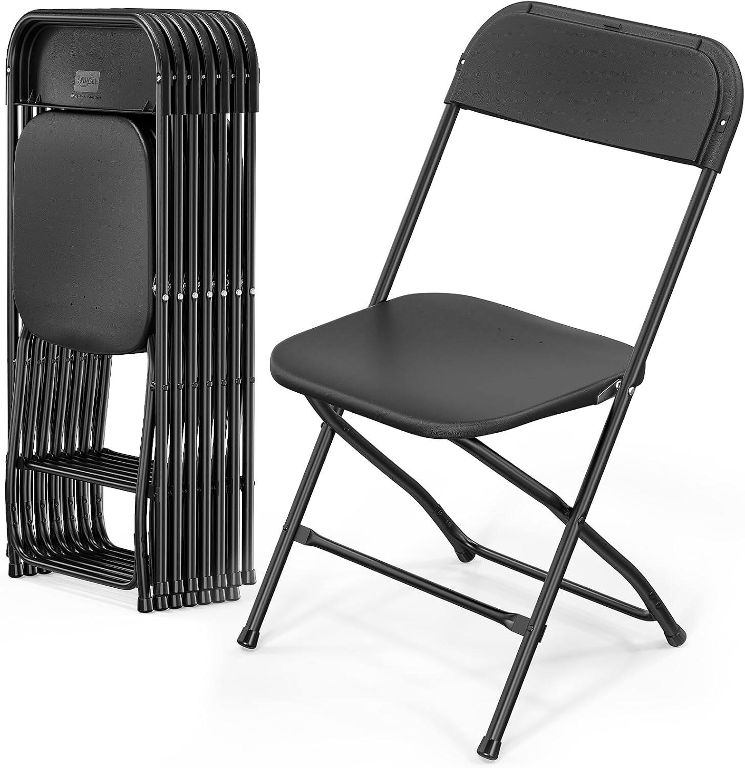 Front. Winado - Portable Plastic Folding Chair, 8PCS Commercial Seat with Steel Frame for Indoor Outdoor Wedding Party Picnic Dining - Black.
