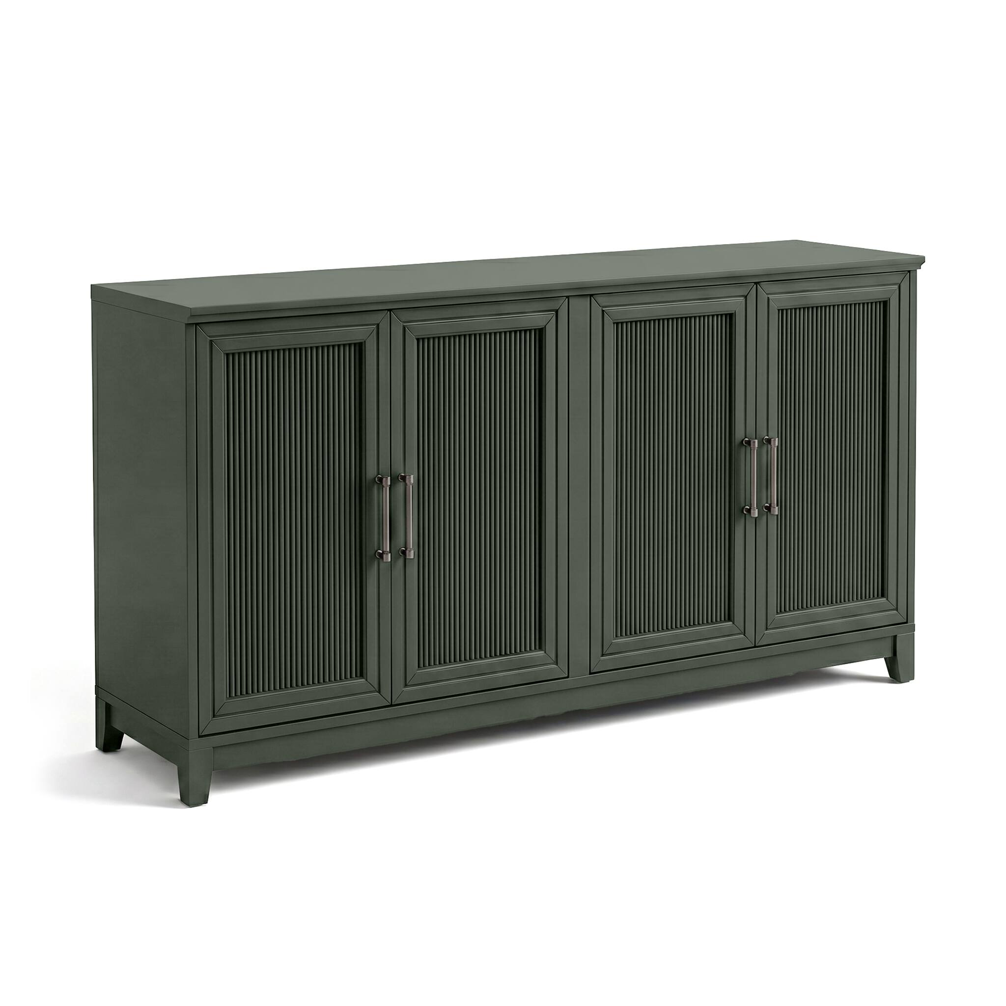 Alt View 1. Martha Stewart - Wooden 4-Door TV Stand-Adjustable Shelves-Solid Wood Frame/Legs - Fern Green Frame/Gunmetal Hardware.