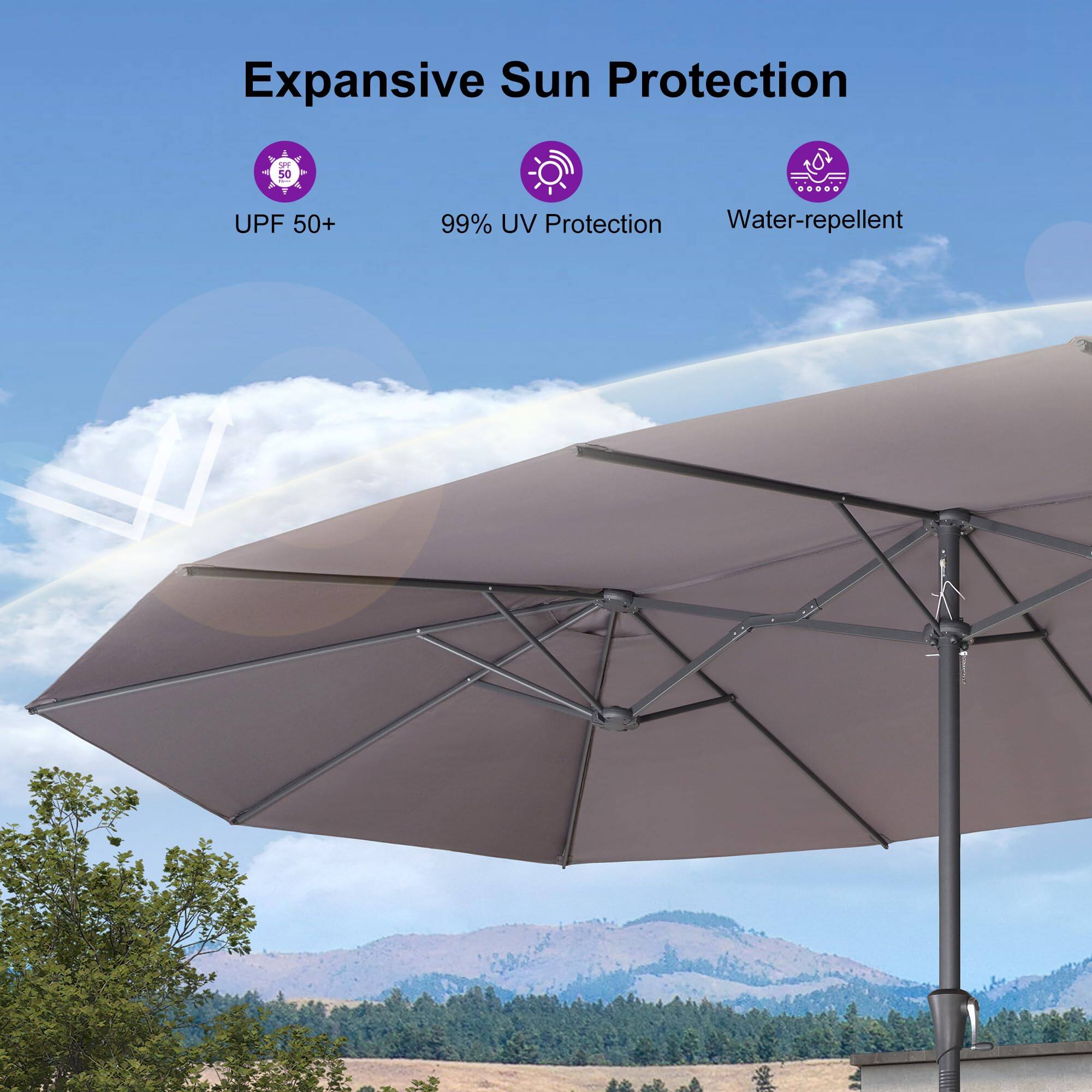 Expansive Sun Protection

- UPF 50+
- 99% UV Protection
- Water-repellent