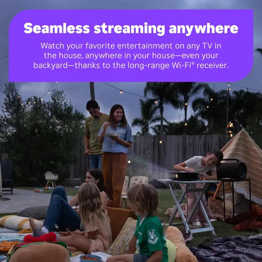 Seamless streaming anywhere: Watch your favorite entertainment on any TV in the house, anywhere in your house - even your backyard - thanks to the long-range Wi-Fi receiver.