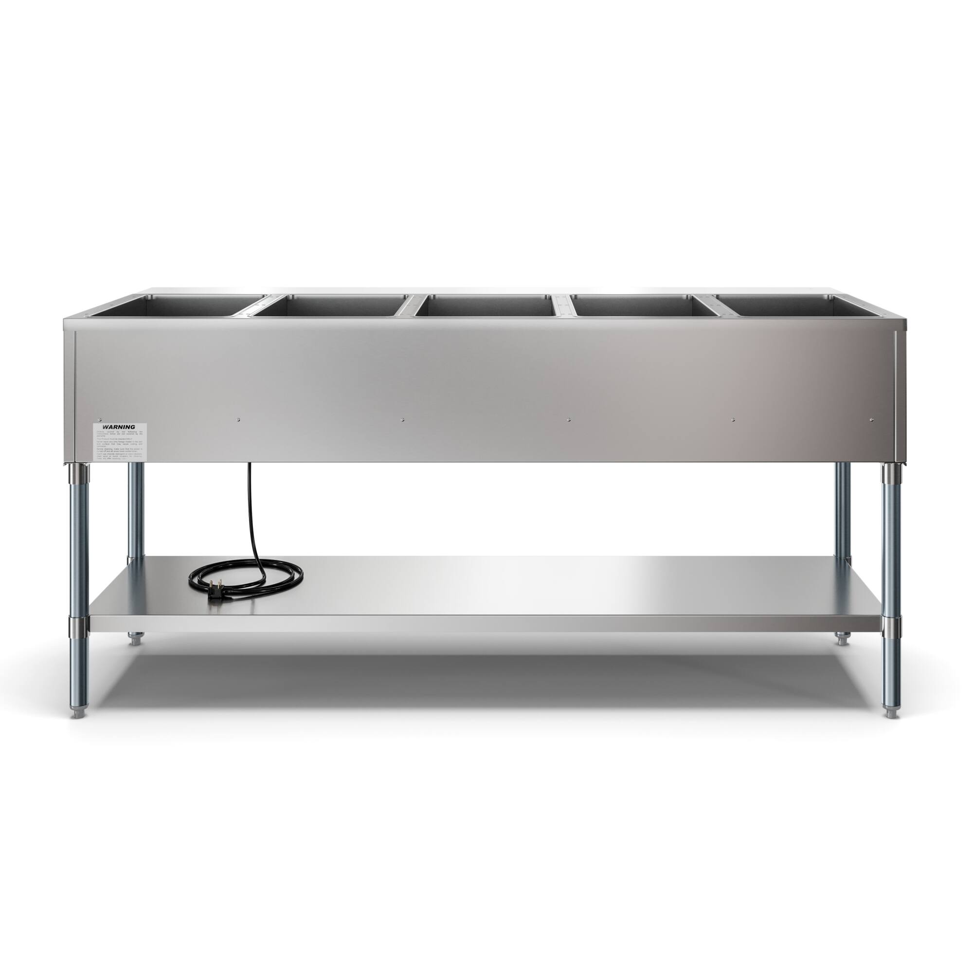 Angle. Koolmore - Five Pan Open Well Electric Steam Table with Undershelf, 240V, KM-OWS-5. - Silver.