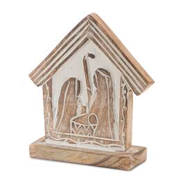 BreeBe - Wood Carved Nativity Barn (Set of 2) - Brown