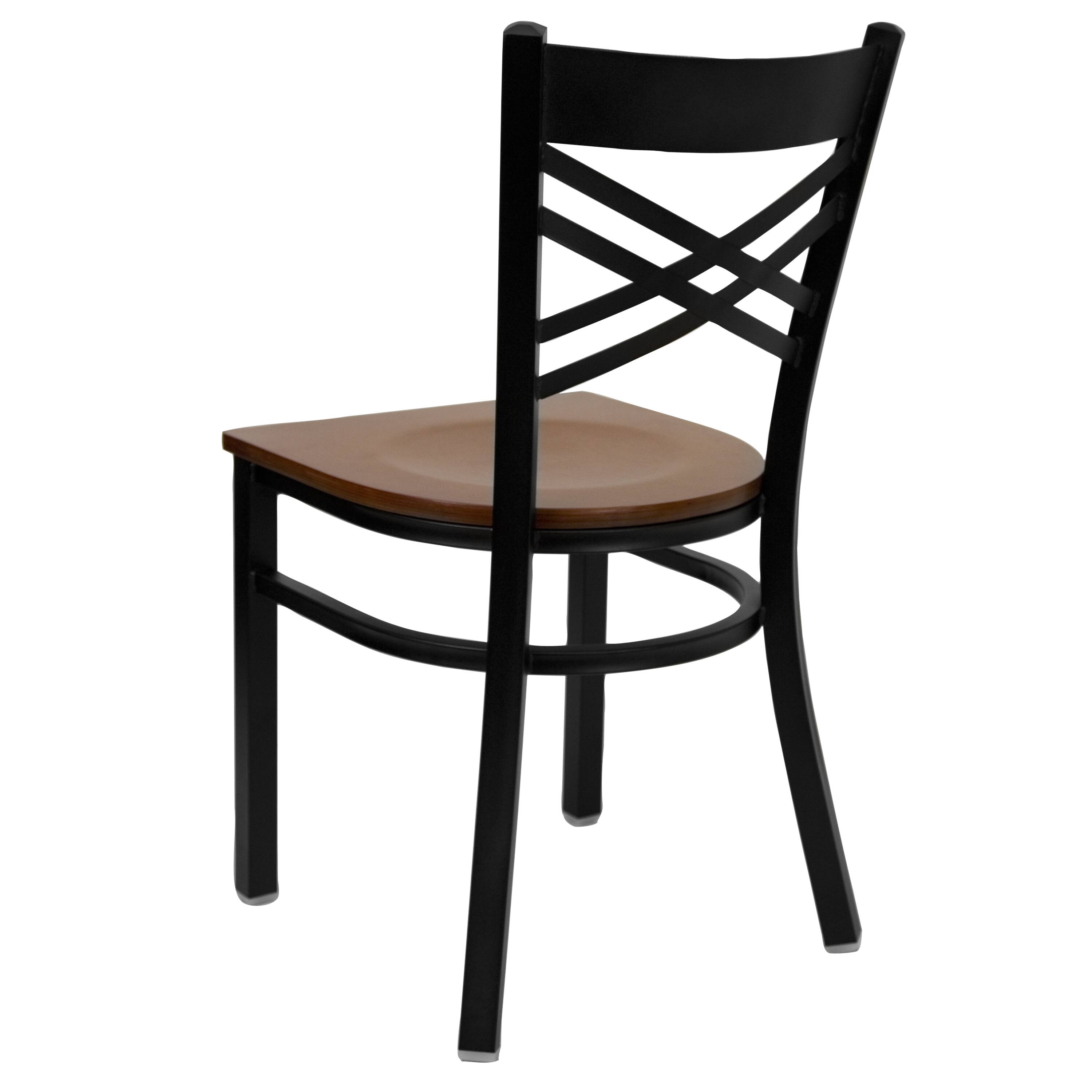Alt View 3. Emma + Oliver - "X" Back Metal Restaurant Dining Chair - Cherry Wood Seat/Black Metal Frame.